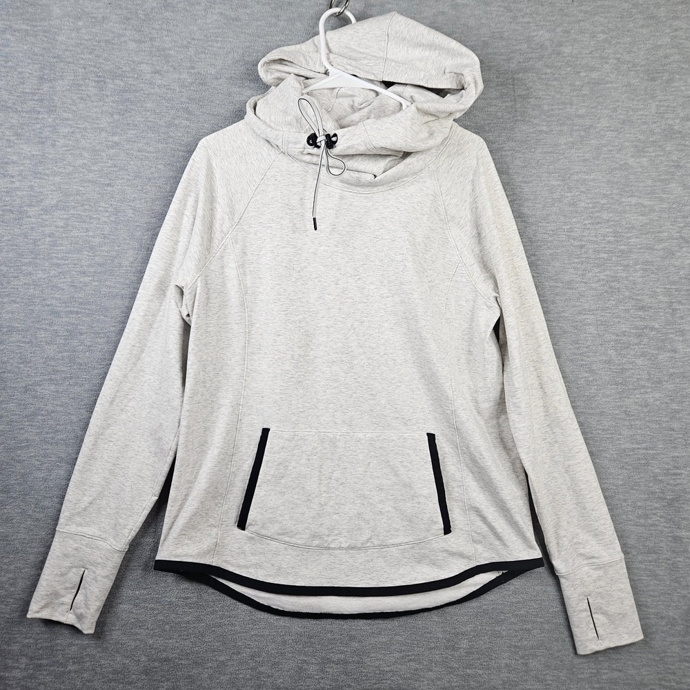 ATHLETA Women's Sentry Activewear Hoodie Pullover Sweatshirt Light Grey Sz L